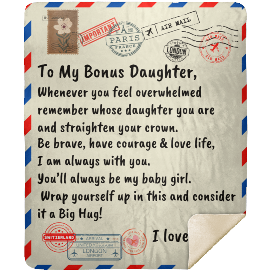 To My Bonus Daughter Letter Throw  Premium Sherpa Blanket 50x60 |  Whenever You Feel Overwhelmed