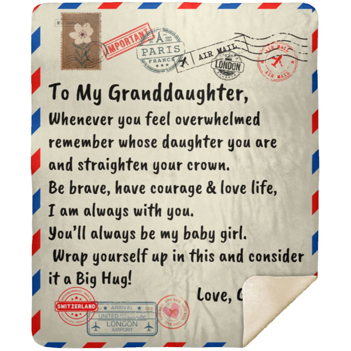To My Granddaughter, Love Grandpa Letter Blanket  Premium Sherpa Blanket 50x60