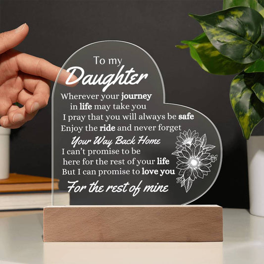To My Daughter | Wherever the journey | Heart Acrylic Night Light | Birthday gift, Christmas gift,