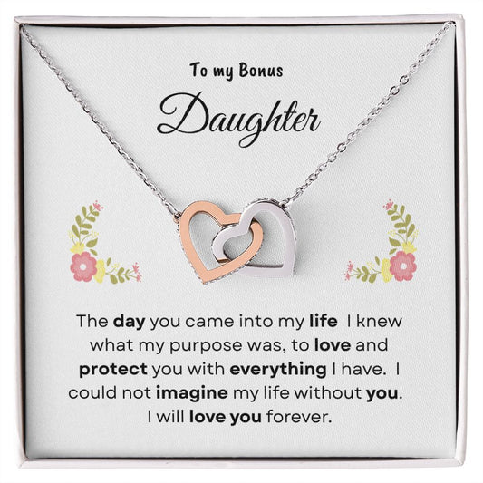 To My Bonus Daughter | The Day You Came Into My Life  Interlocking Heart Necklace| A great way to say I love you.