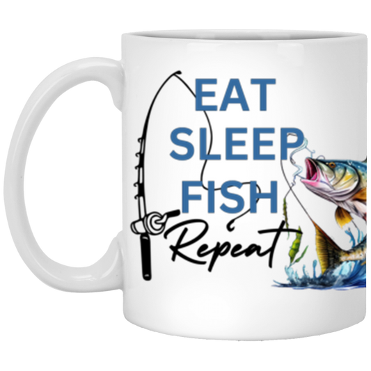 Eat Sleep Fish Repeat 11oz White Mug