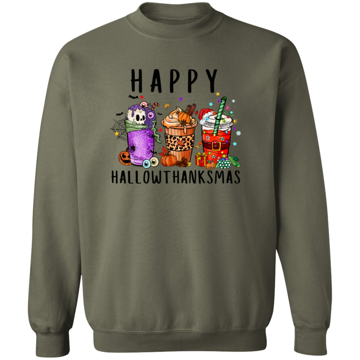 Happy HallowThankmas  Crewneck Pullover Sweatshirt