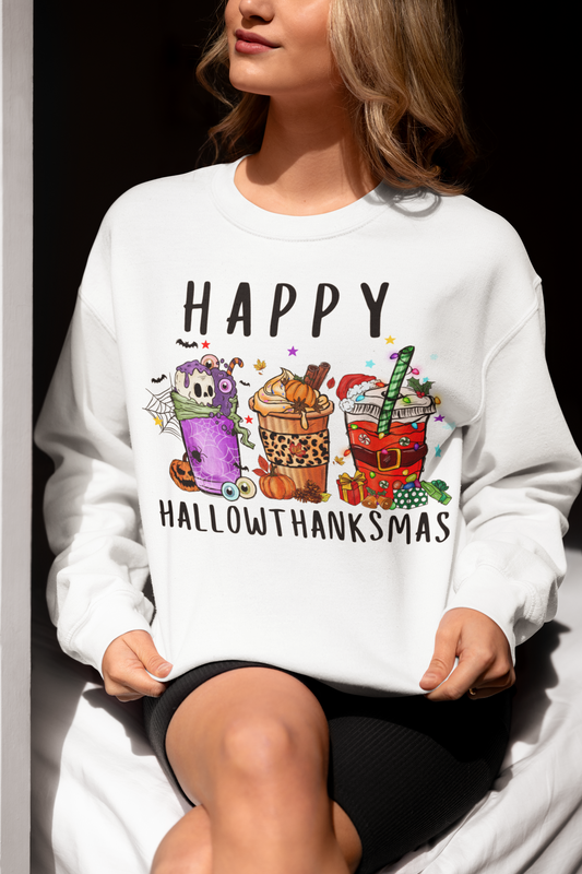 Happy HallowThankmas  Crewneck Pullover Sweatshirt